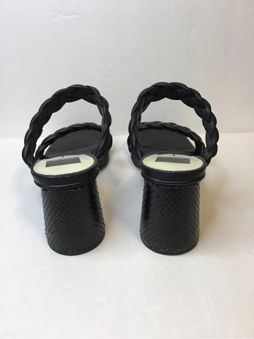 DOLCE VITA Women’s Black Braided Double-Strap Square Toe Block Heel Sandals 9.5